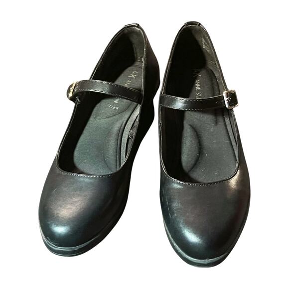 Anne Klein Black Leather Mary Jane Wedge Heels Size 7M classic old money preppy - Picture 5 of 13